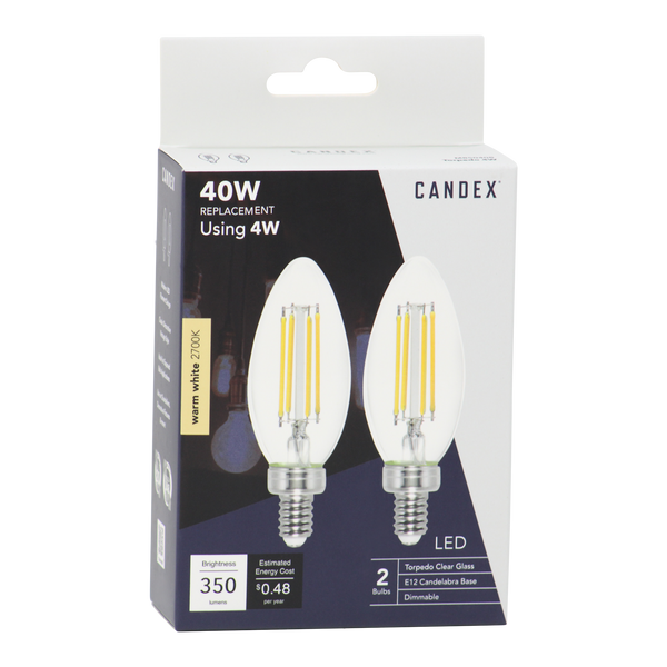 B11 40WEqual 2700K E12 Candelabra T20 T24 JA8 Candex Lighting